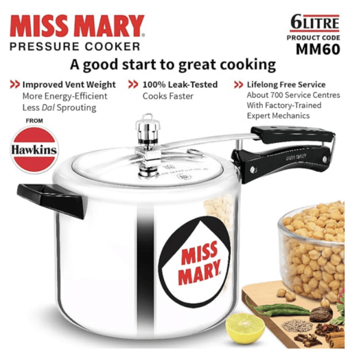 Hawkins 6 Litre Miss Mary Pressure Cooker, Inner Lid Cooker, Silver (MM60) - Image 5